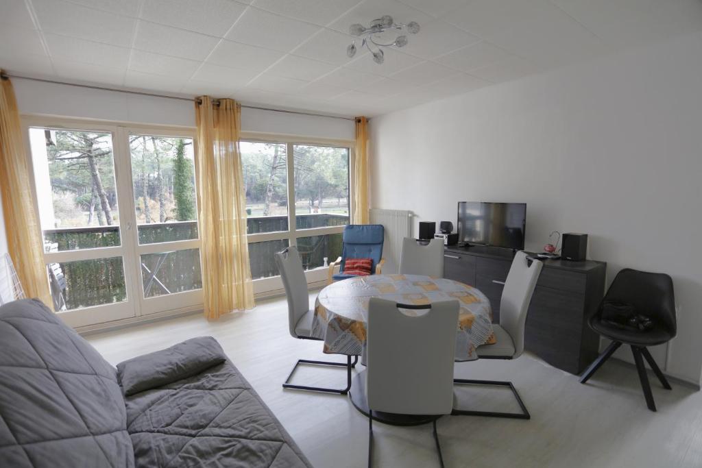 a living room with a couch and a table at Réf 531, Seignosse Océan, Appartement proche de la plage et du centre, 4 personnes in Seignosse