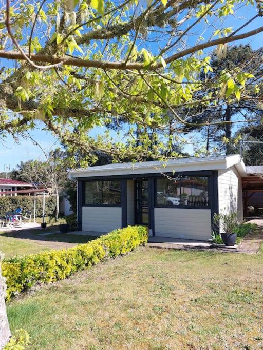 Cette petite maison est décorée dans des tons bleus et blancs. dans l'établissement chalet la rose des sables, à Labenne