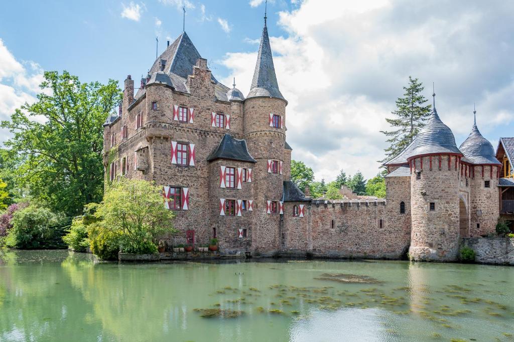 un viejo castillo en un lago en el agua en Burg Satzvey en Mechernich