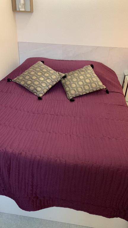 a purple bed with two pillows on top of it at Malocco in Pontcarré