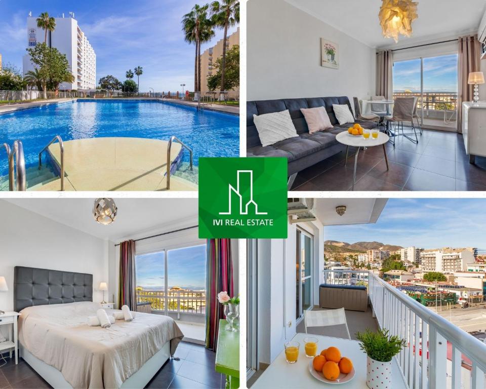 a collage of photos of a hotel room with a pool at Diana by IVI Real Estate in Benalmádena
