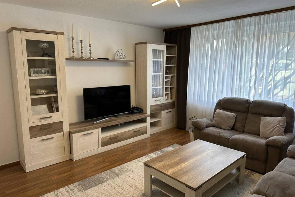 salon z kanapą i telewizorem w obiekcie Private Apartment w Hanowerze