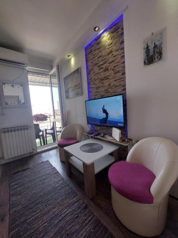 TV a/nebo společenská místnost v ubytování Belgrade Waterfront studio