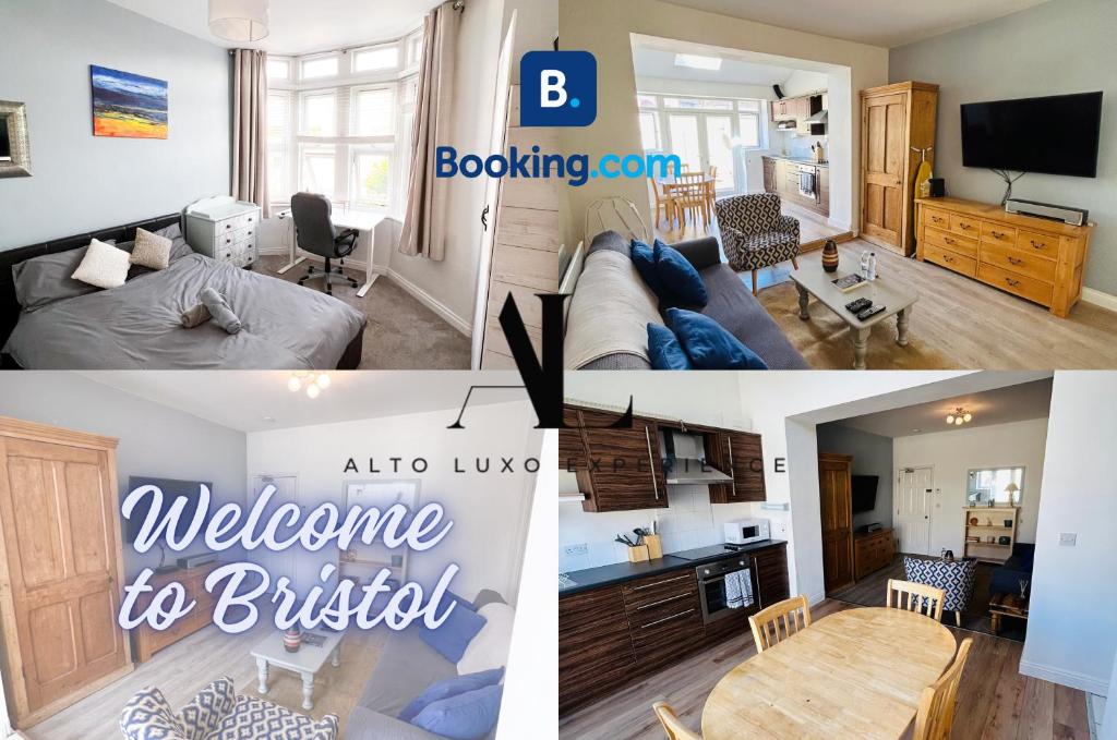 a collage of photos of a living room and a living room at The Den 2 Bedroom Serviced Apartment By AltoLuxoExperience Short Lets & Serviced Accommodation With Free Wifi in Bristol