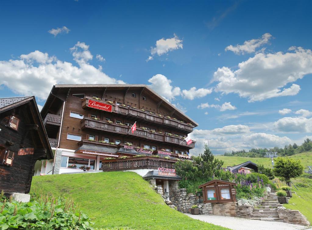 a large building on the side of a hill at Hotel Bettmerhof in Bettmeralp