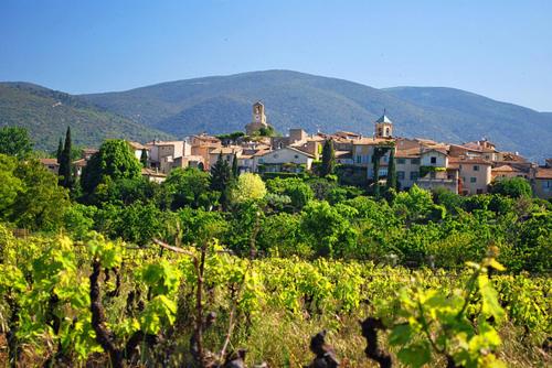Une ville sur une colline avec un tas de vignes dans l'établissement Maison de charme à Lourmarin, à Lourmarin