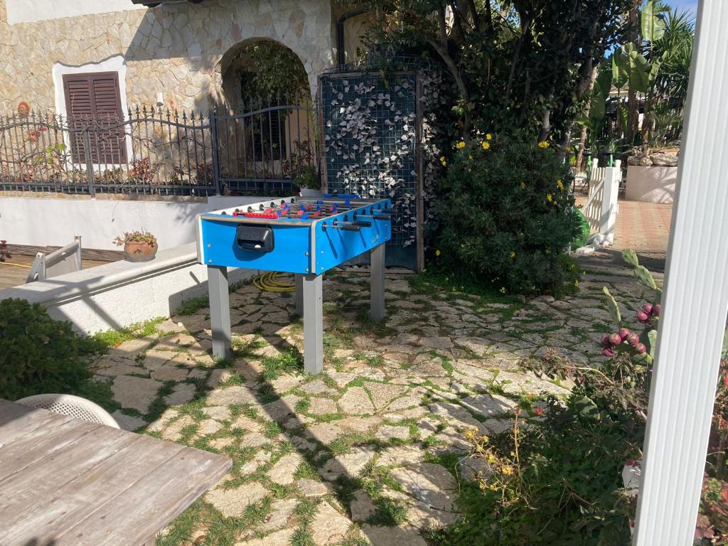 un tavolo da ping pong blu in un cortile di Casa Vacanze Fiore a Gallipoli