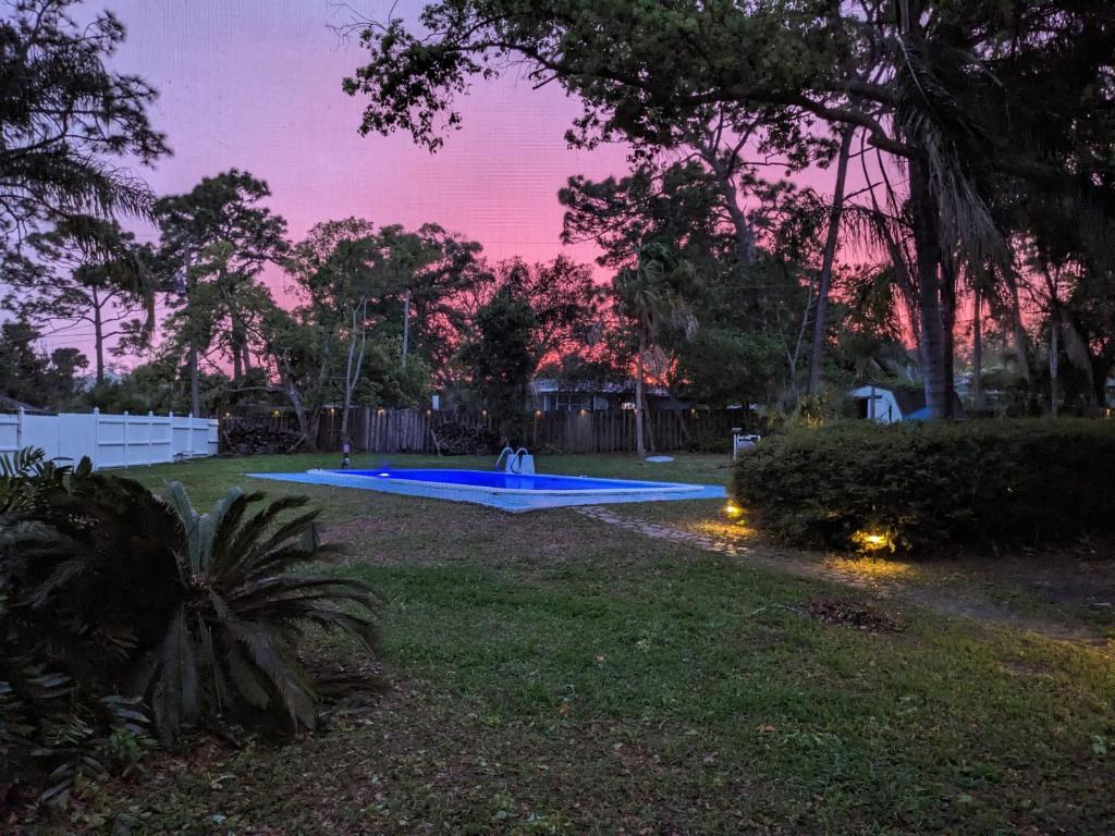 a swimming pool in a yard at dusk at Executive Pool Home in Tampa