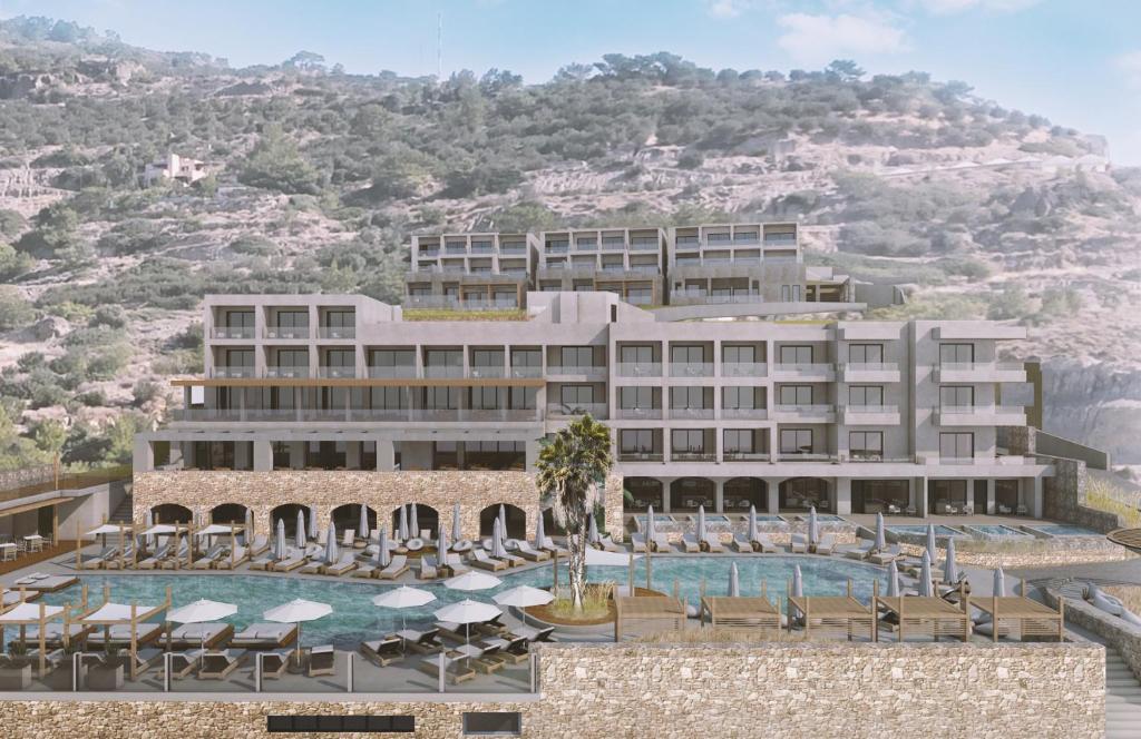 a rendering of a hotel with a swimming pool at Harmony E Rock - Adults Friendly 16 plus in Agia Fotia