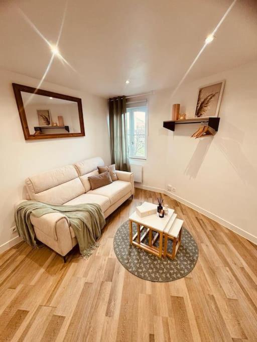 un salon avec un canapé et une table dans l'établissement L'escale Versailles paris G/W/N, à Versailles