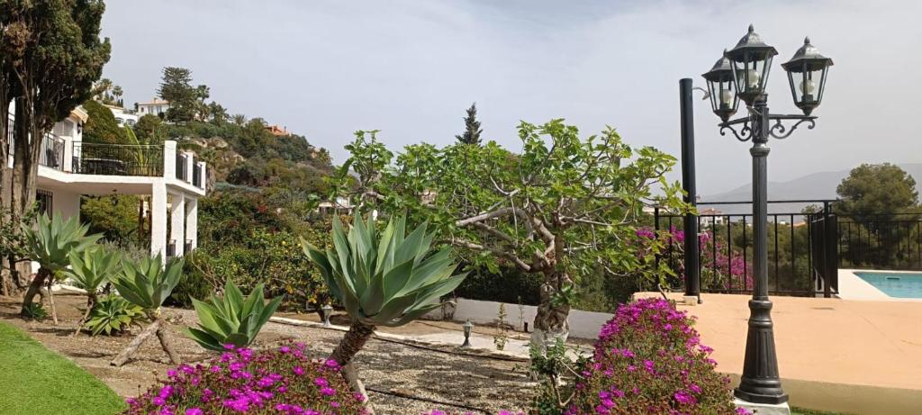 Zahrada ubytování La Torrecica, con carácter andaluz y magníficas vistas al mar y Sierra Nevada