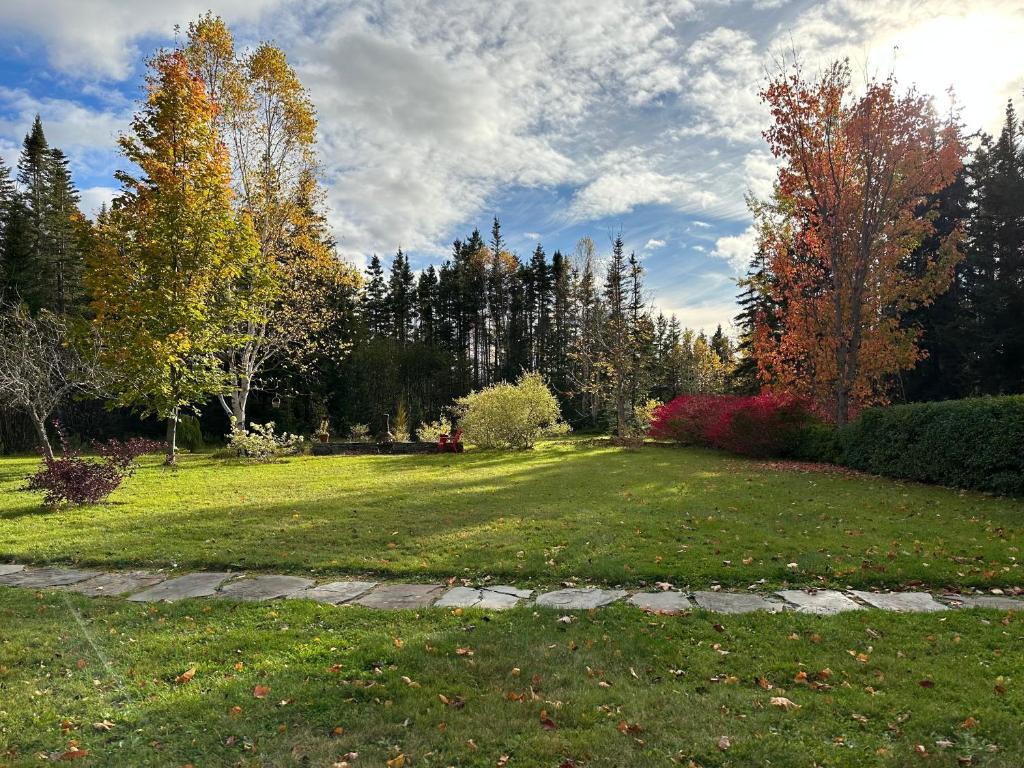 a large grassy yard with trees in the background at Eden Estate B&B in Reidville