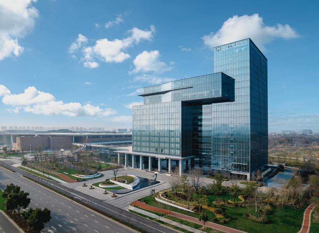 an aerial view of a glass office building at Crowne Plaza Ezhou, an IHG Hotel in Ezhou