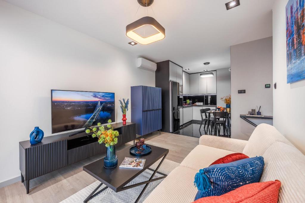 TV a/nebo společenská místnost v ubytování Emihouse Riverside Apartments