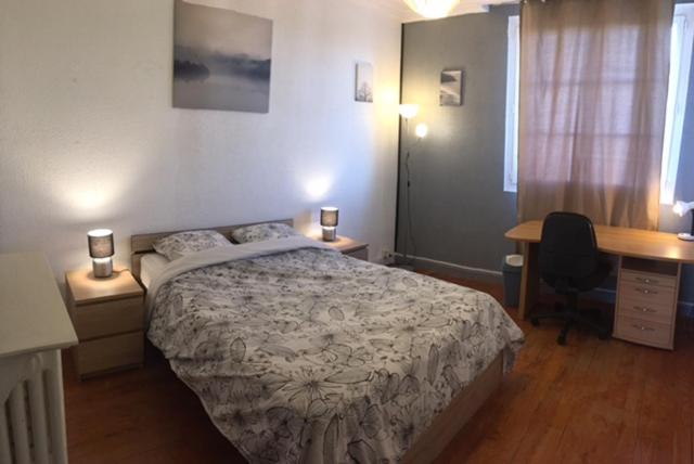 - une chambre avec un lit et un bureau dans l'établissement Bel appartement à Dijon 1, à Dijon
