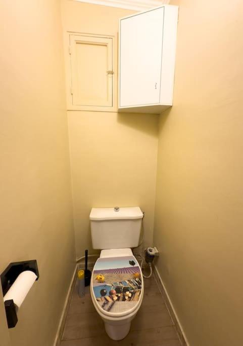 a bathroom with a toilet with a painting on the seat at Le Cavaignac -2 chambres proche de Saint Charles in Marseille