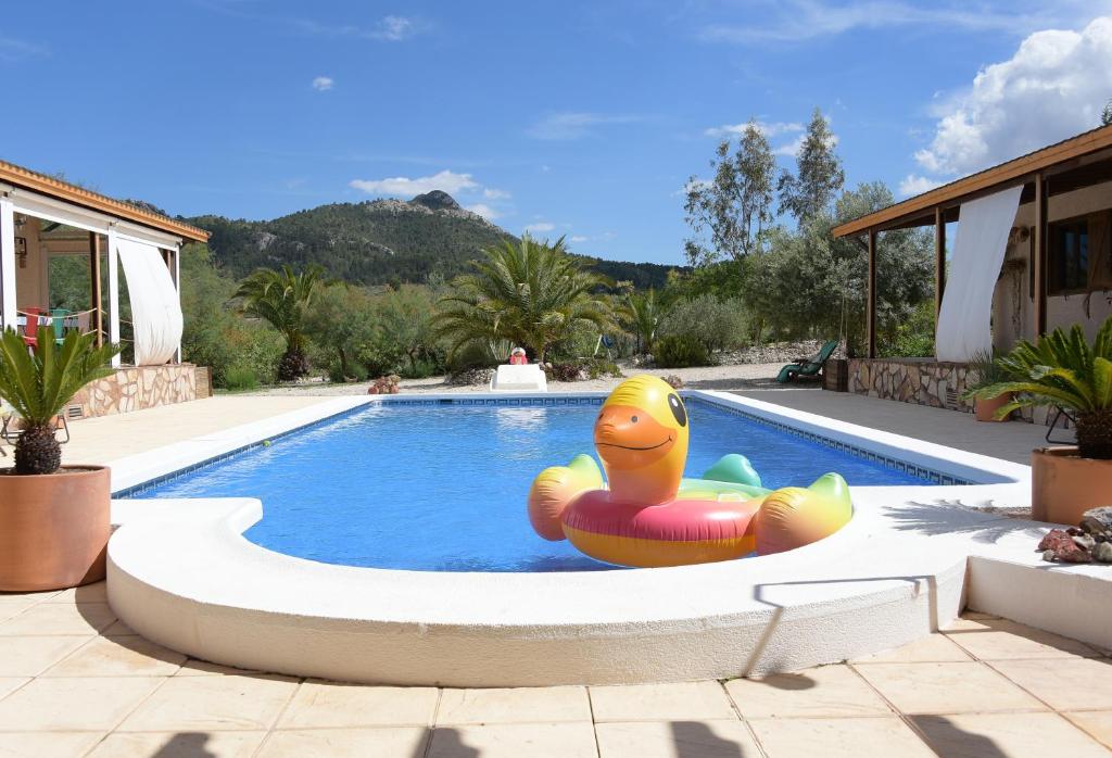 una piscina con un pato inflable en el medio en PALMITO, en Villena