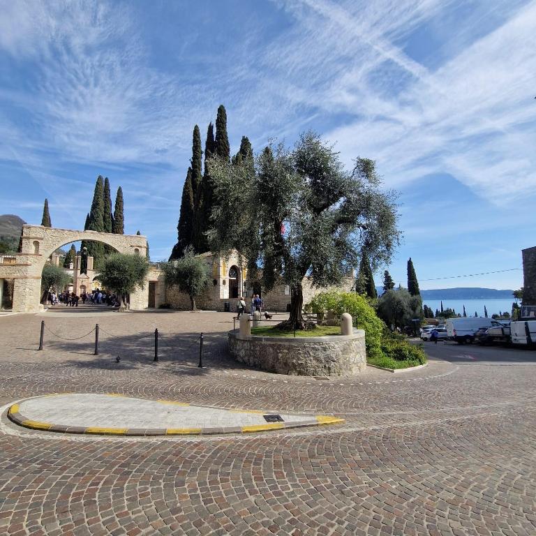 a tree in the middle of a street at B&B al Vittoriale da Maja in Gardone Riviera