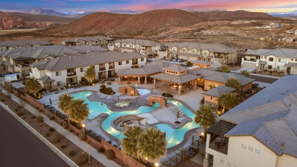 an aerial view of a resort with a swimming pool at Zion's Paradise townhouse in Hurricane