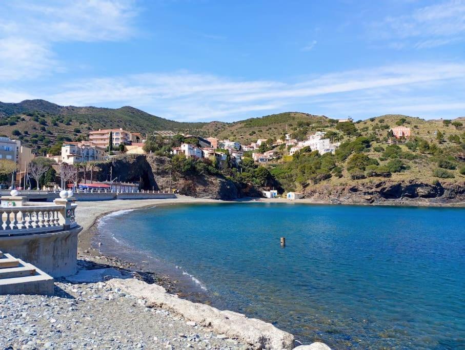 uma praia com água azul e casas numa colina em Paraíso de la Costa Brava em Portbou
