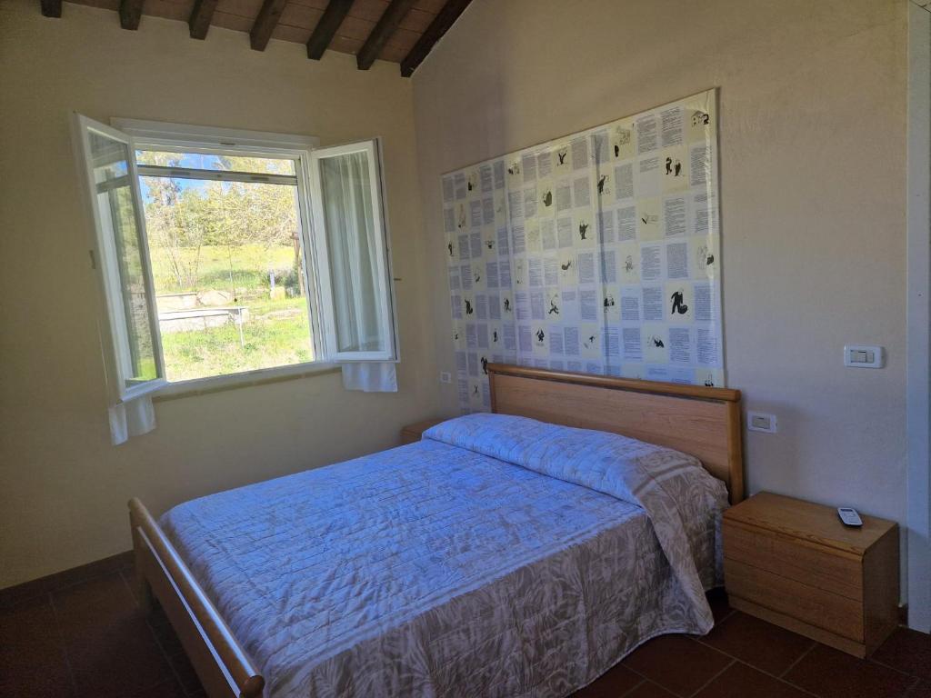 een slaapkamer met een bed en een raam bij Agriturismo Piccolo Paradiso in Riparbella