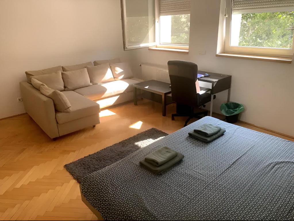 布达佩斯Damati Kft Liszt Ferenc ter Inner City Flat的带沙发和书桌的客厅