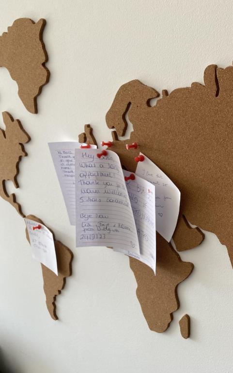 a piece of paper on a map of the world at Apartment Centar Višnjik, Zadar in Zadar