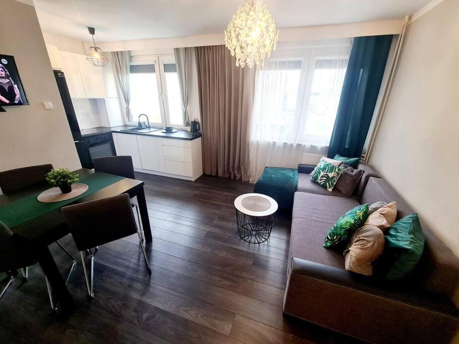 烏斯特卡的住宿－Apartament Ustecka Syrenka，客厅配有沙发和桌子
