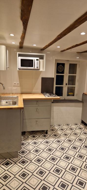 a kitchen with a sink and a microwave at L'ÉCHAPPÉE BELLE in Capdenac-Gare