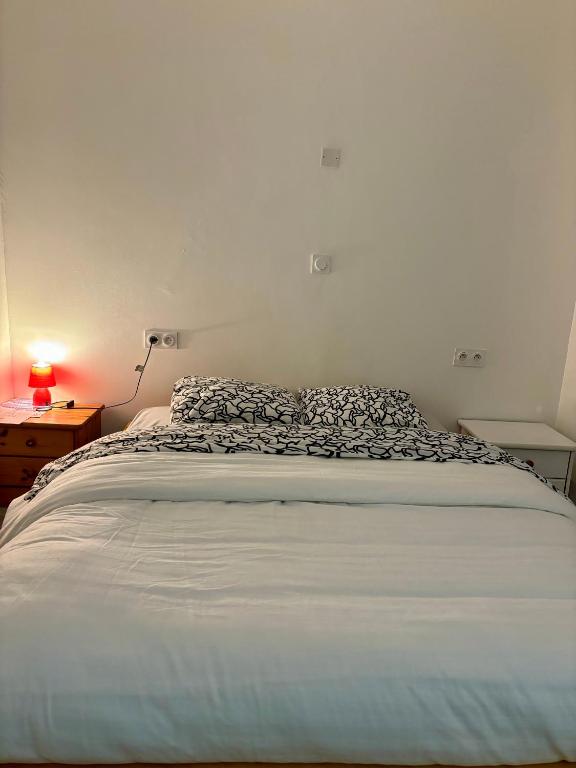 une chambre avec un lit et une lampe sur une table dans l'établissement Moonlight, à Chambéry