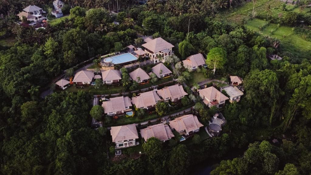 an overhead view of a house in the forest at Bali Masari Villas & Spa Ubud in Sukawati