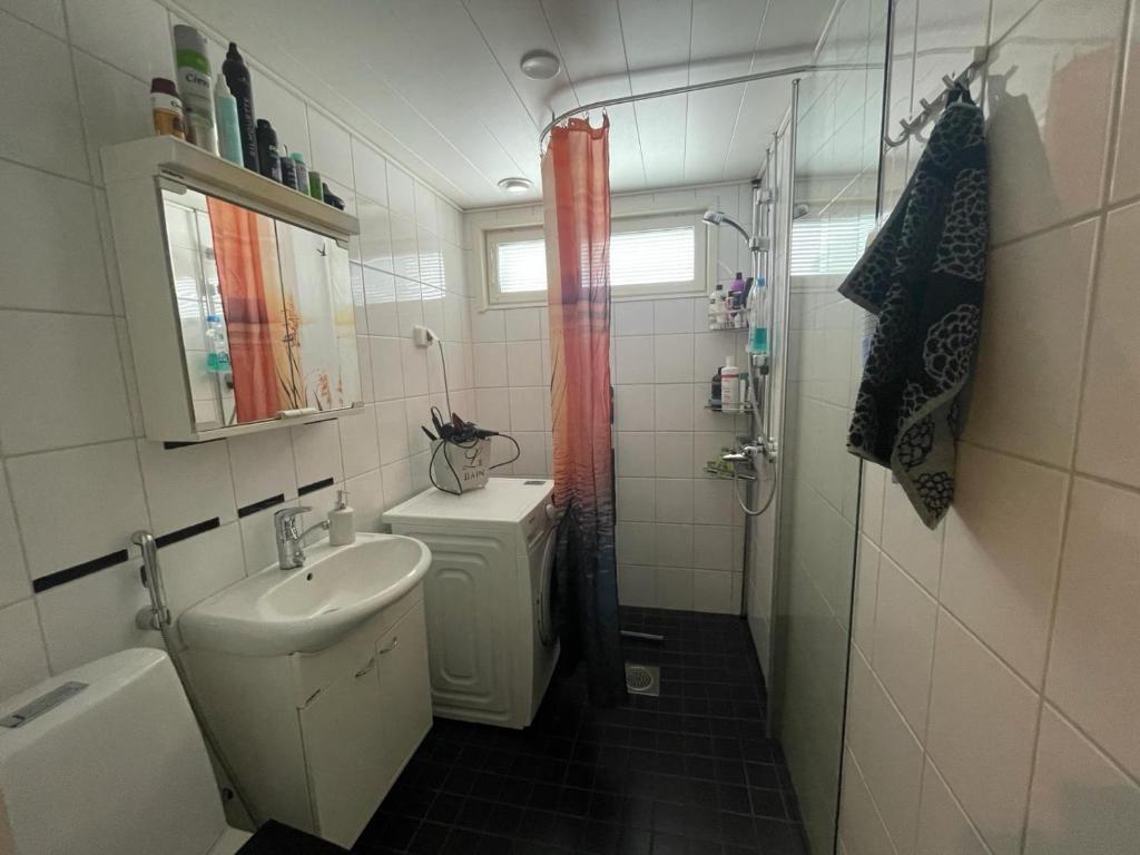 a small bathroom with a sink and a toilet at Kempele city center in Kempele