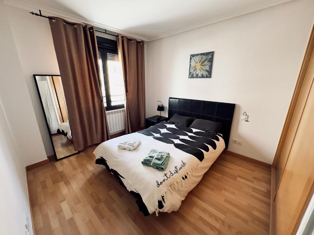 1 dormitorio con 1 cama grande y espejo en V.T. Entreríos, en Lardero