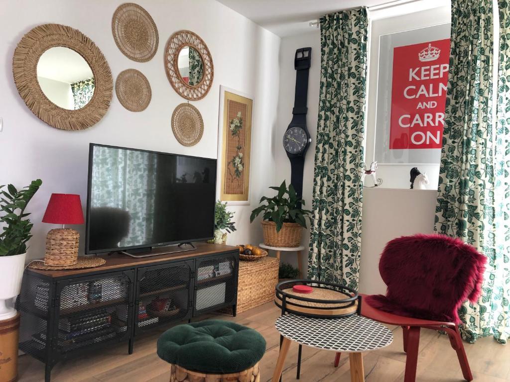 Televízia a/alebo spoločenská miestnosť v ubytovaní Apartment ARGO