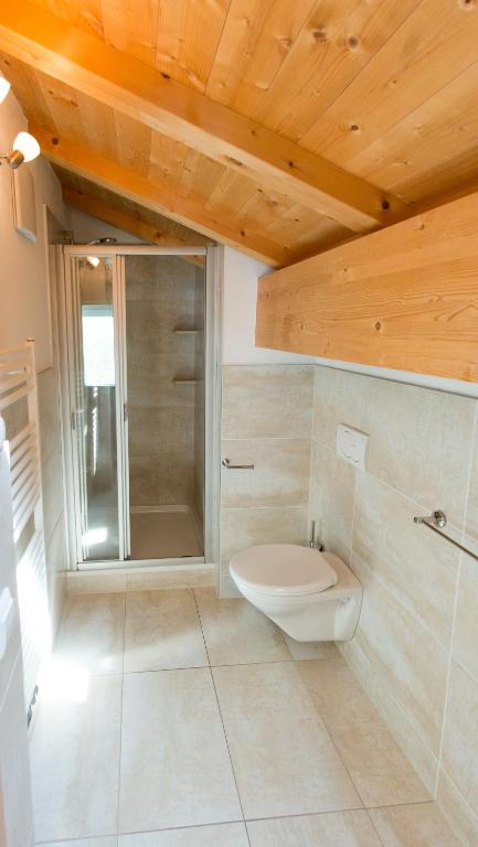 łazienka z toaletą i prysznicem w obiekcie Residence Fiegl w mieście Schenna