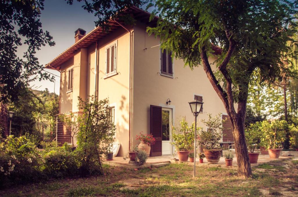 a house with potted plants in front of it at B&b Regina in San Miniato