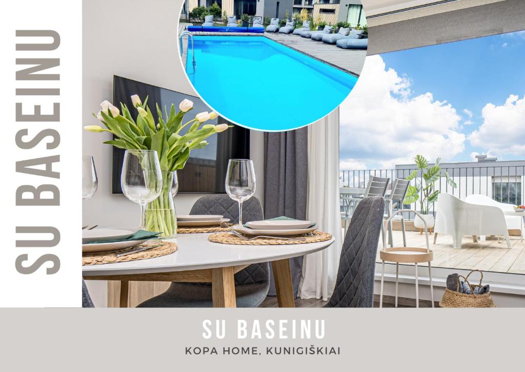 a magazine image of a villa with a table and a swimming pool at SMILGA & KOPA home - Mano jūra 2 Kunigiškiai - by Hello Sea homes in Palanga