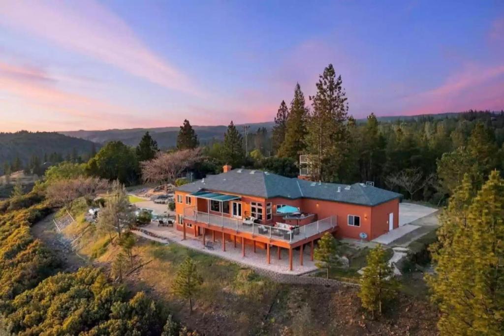 an overhead view of a large house with a roof at Stunning Mountaintop Resort in Placerville