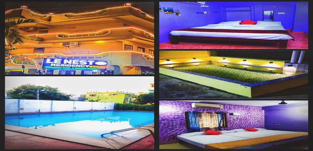 een collage van foto's van een hotel met zwembad bij La nest residency in Pondicherry