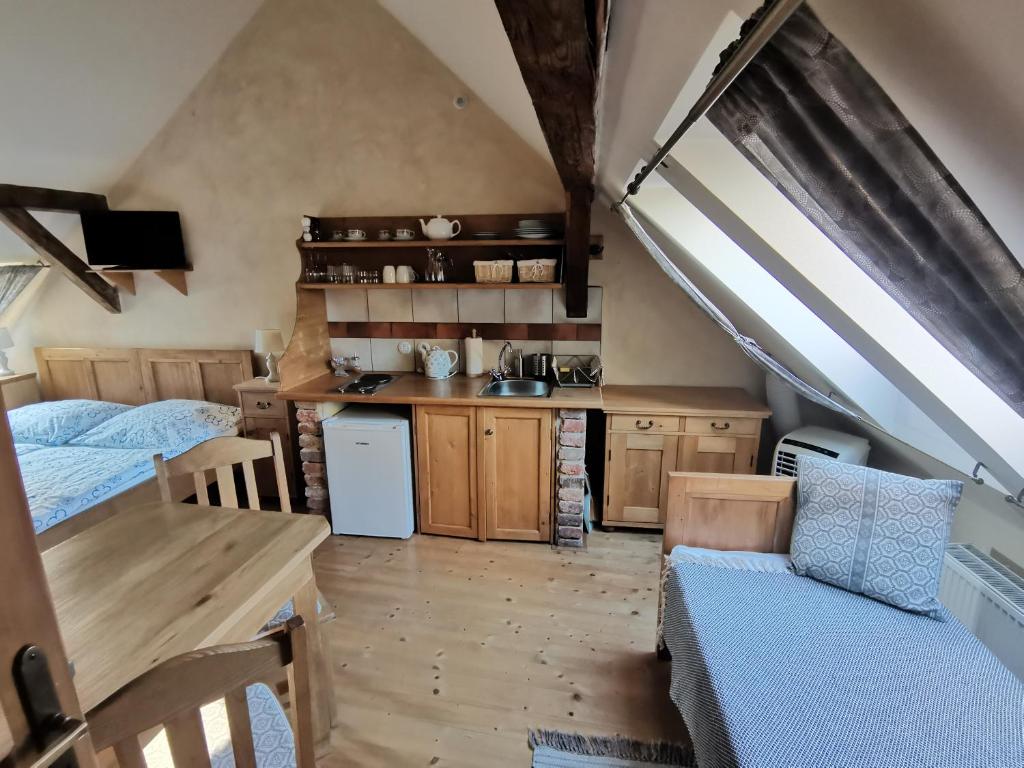 Kuchyň nebo kuchyňský kout v ubytování Apartmány U Koudelníka
