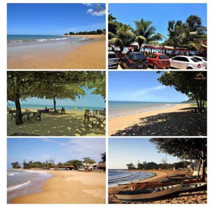 un collage de cuatro fotos de una playa en Ap202 Vista Praia de Bicanga, en Serra