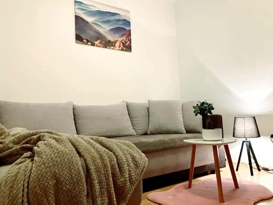 un soggiorno con divano e tavolo di Fewo Mima a Oberweissburg