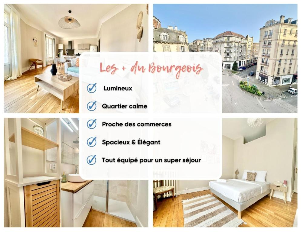 a collage of photos of a living room and a apartment at Le Bourgeois, spacieux et central in Limoges