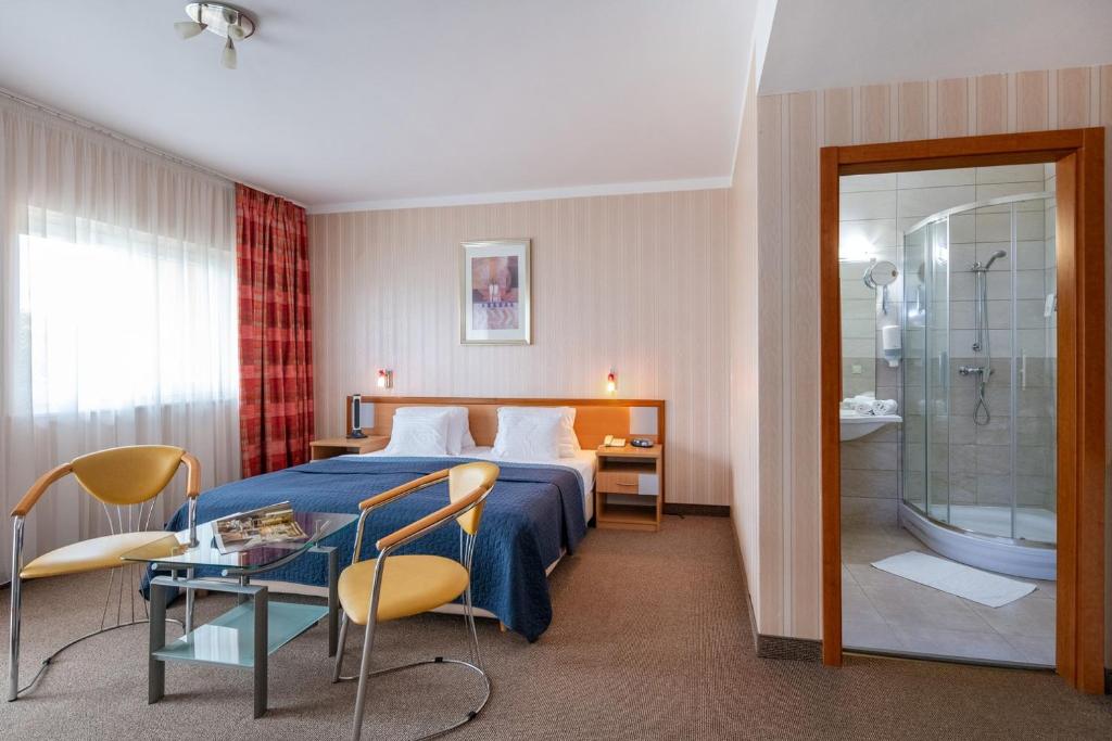 Pokój hotelowy z łóżkiem i łazienką w obiekcie Hotel Vital w Zalakaros