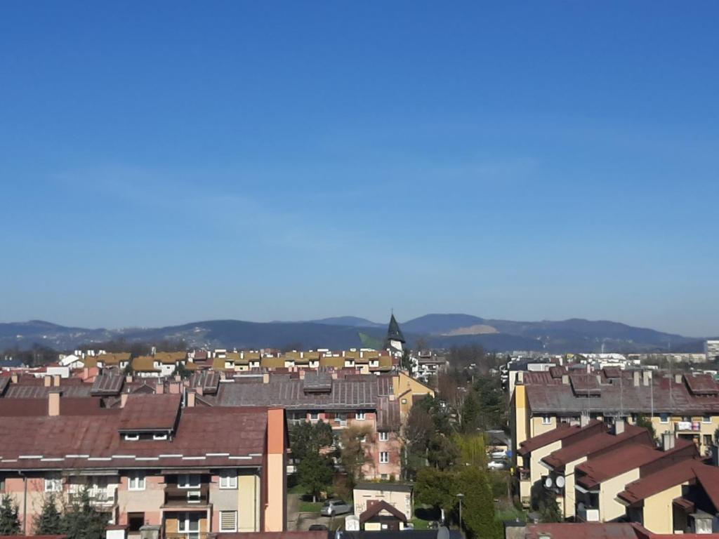 eine Luftansicht einer Stadt mit Gebäuden in der Unterkunft Apartament Browarna in Nowy Sącz