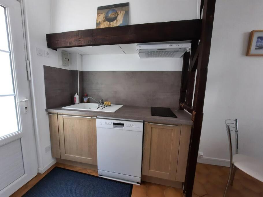 a small kitchen with a sink and a dishwasher at Maison Les Cordiers in Le Tréport