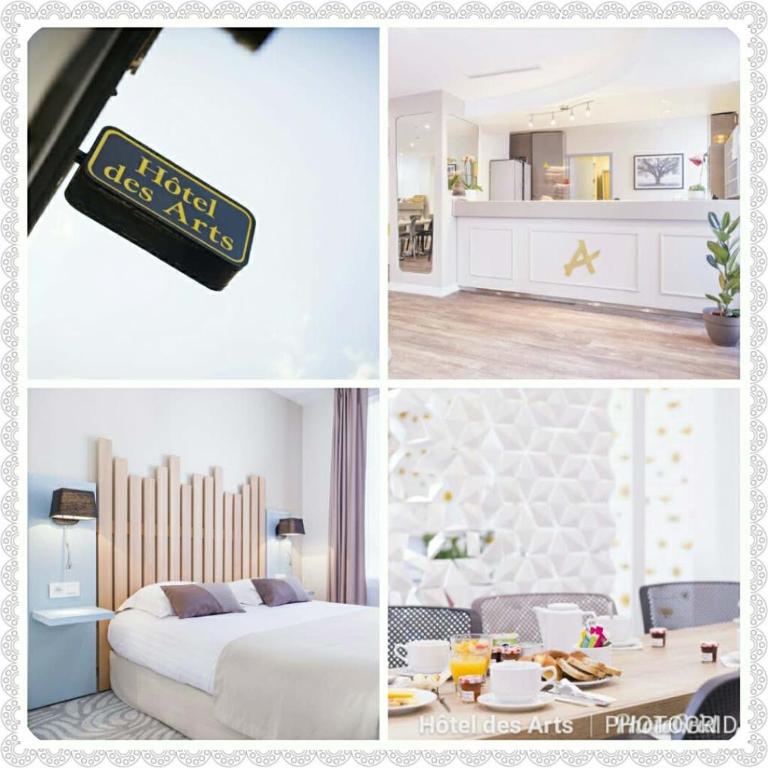 un collage de photos d'une chambre et d'un salon dans l'établissement Hotel Des Arts, à Rueil-Malmaison