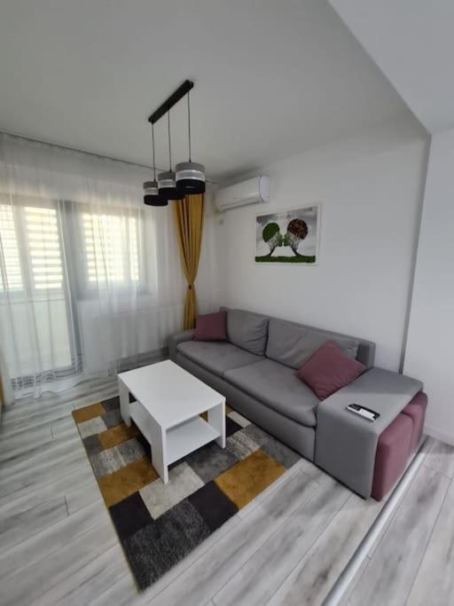 a living room with a couch and a table at Confort Residence in Craiova
