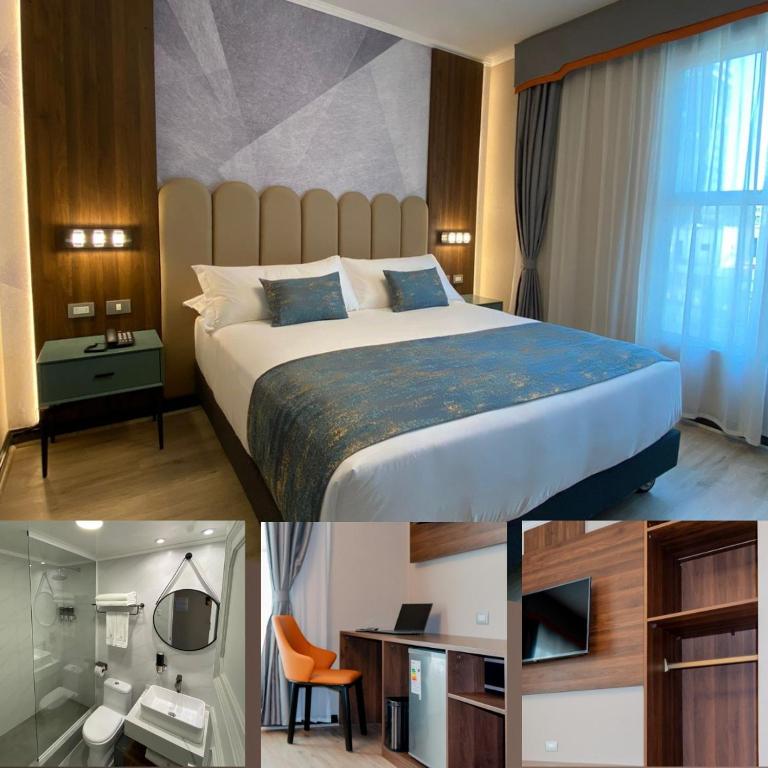 um quarto de hotel com uma cama e uma secretária em HOTEL HW Santiago Centro em Santiago