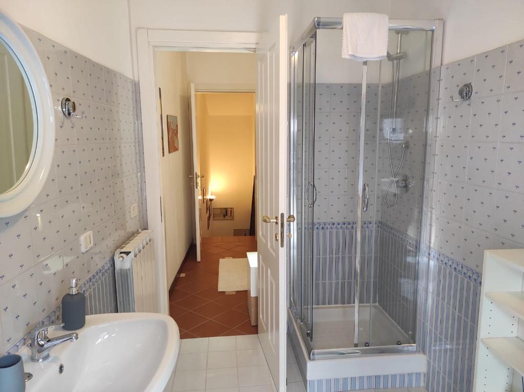 a bathroom with a shower and a sink at Da Carlotta in Castel di Sangro